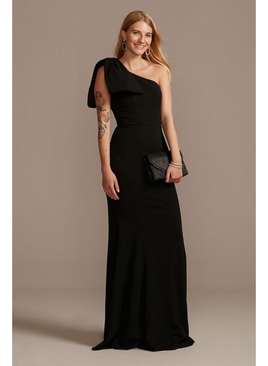 Stretch Crepe Asymmetric Gown with Shoulder Bow  WBM2196V2