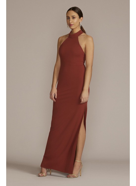 Stretch Crepe Halter Sheath Dress with Side Slit DB Studio D21NY22404