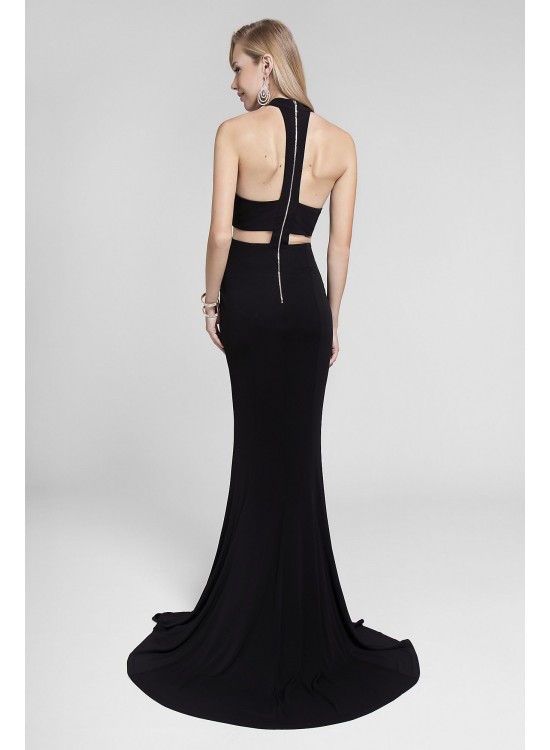 Stretch-Jersey Illusion Racerback Trumpet Dress Terani Couture 1712P2518