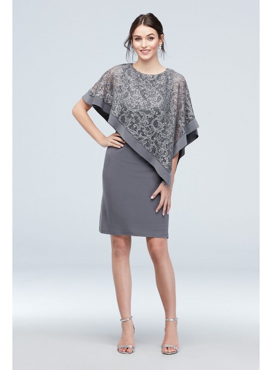 Stretch Knit Sheath with Asymmetrical Lace Cape  2292