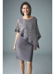 Stretch Knit Sheath with Asymmetrical Lace Cape  2292