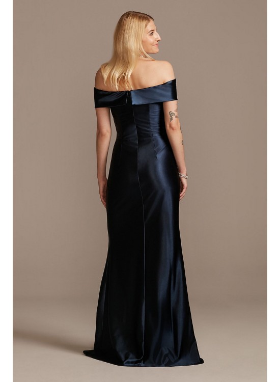 Stretch Satin Off the Shoulder Dress with Slit  WBM2139