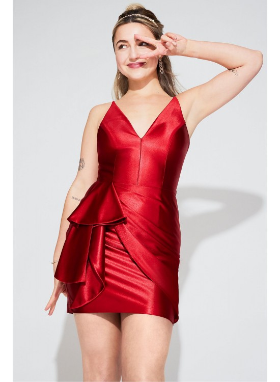 Stretch Satin V-Neck Tank Dress Blondie Nites 2821BN