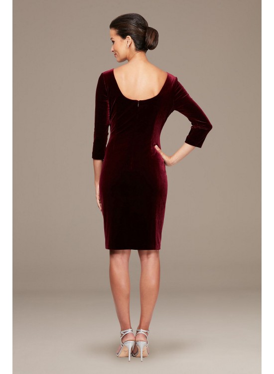 Stretch Velvet Ruched Petite Dress with Beaded Hip Alex Evenings 2915265