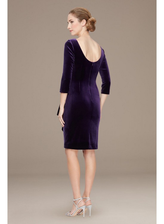 Stretch Velvet Side Ruched Dress with Beaded Hip  1915266