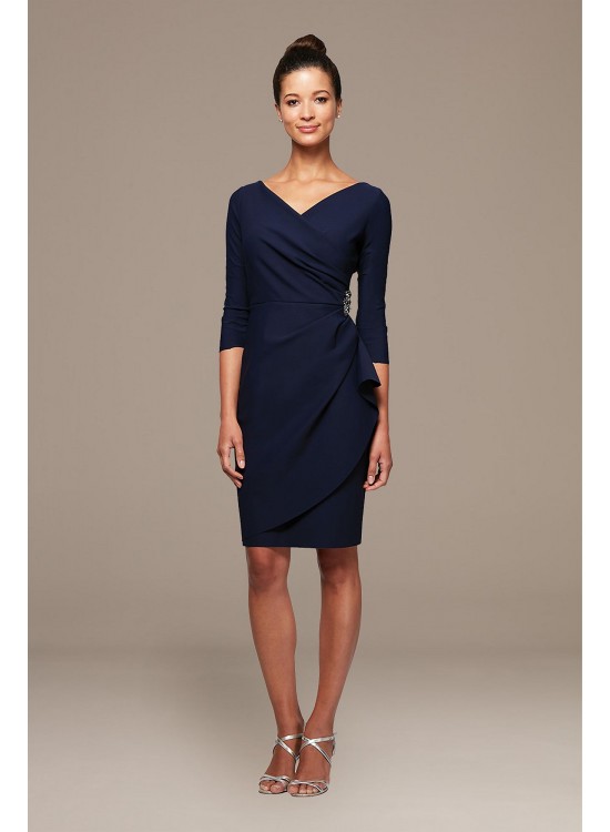 Surplice Scuba Sheath Dress with Cascade Ruffle Alex Evenings 134134