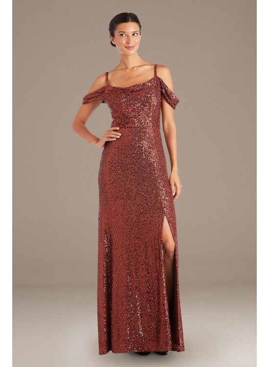 Swag Sleeve Allover Linear Sequin Gown  21982