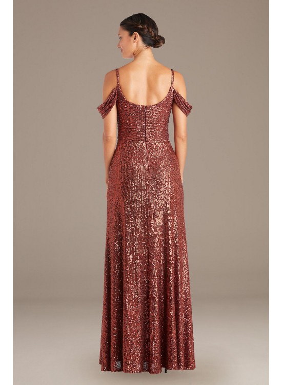 Swag Sleeve Allover Linear Sequin Gown  21982