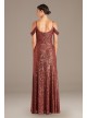 Swag Sleeve Allover Linear Sequin Gown  21982