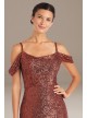 Swag Sleeve Allover Linear Sequin Gown  21982