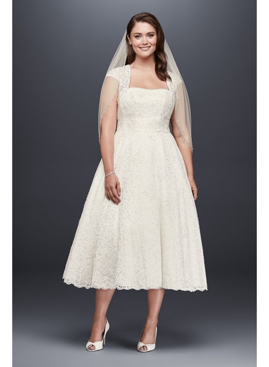 Tea-Length Plus Size Wedding Dress with Shrug  Collection 9T9948