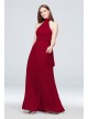 Tie Mock-Neck Ruched Georgette Bridesmaid Dress  F19997