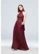 Tie Mock-Neck Ruched Georgette Bridesmaid Dress  F19997