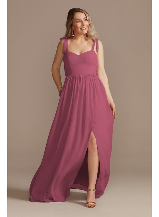 Tie-Strap Chiffon Sweetheart Long Bridesmaid Dress F20364