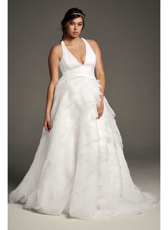 Tiered Organza T-Back Plus Size Wedding Dress  8VW351441