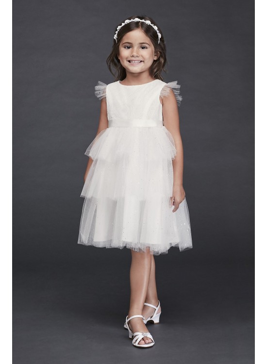 Tiered Sparkle Tulle and Lace Flower Girl Dress  CR1395