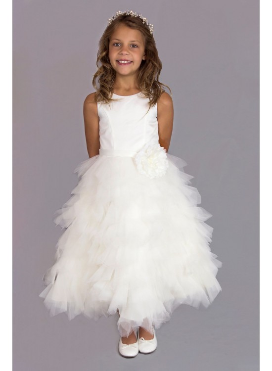 Tiered Tulle Flower Girl Gown with Floral Belt FG-110