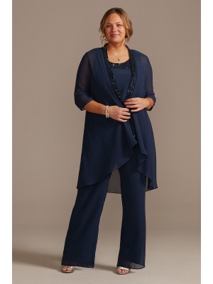 Tonal Beaded Chiffon Plus-Size Pantsuit  WBM2429W