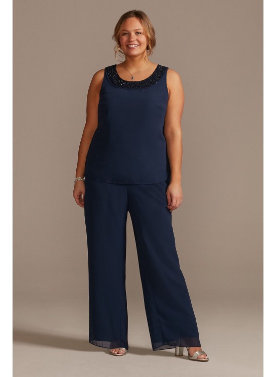 Tonal Beaded Chiffon Plus-Size Pantsuit  WBM2429W