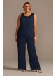 Tonal Beaded Chiffon Plus-Size Pantsuit  WBM2429W