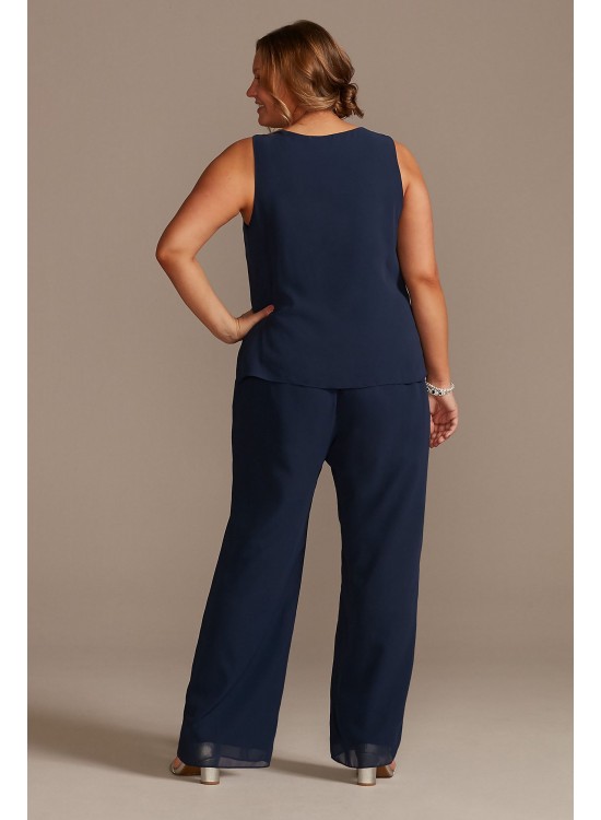 Tonal Beaded Chiffon Plus-Size Pantsuit  WBM2429W