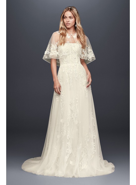 Trailing Floral Lace Wedding Gown with Capelet Melissa Sweet MS251186