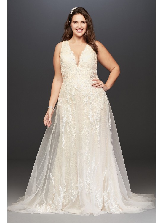 Tulle A-Line Plus Size Wedding Dress with V-Neck  9SWG722