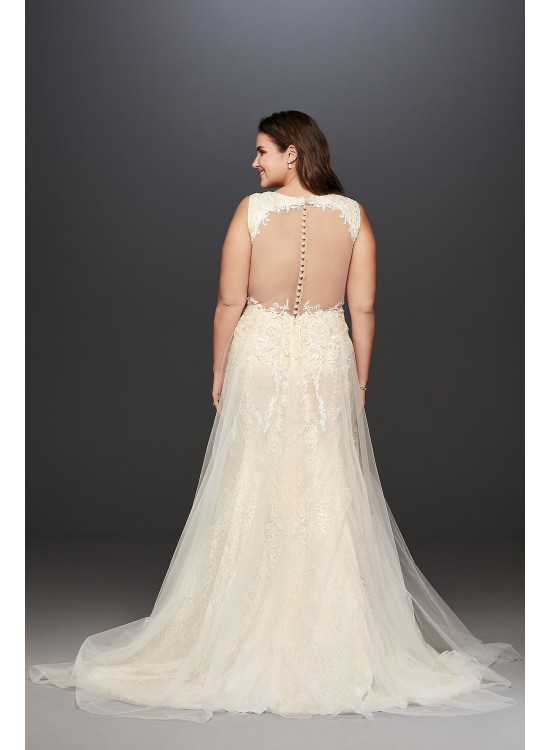 Tulle A-Line Plus Size Wedding Dress with V-Neck  9SWG722