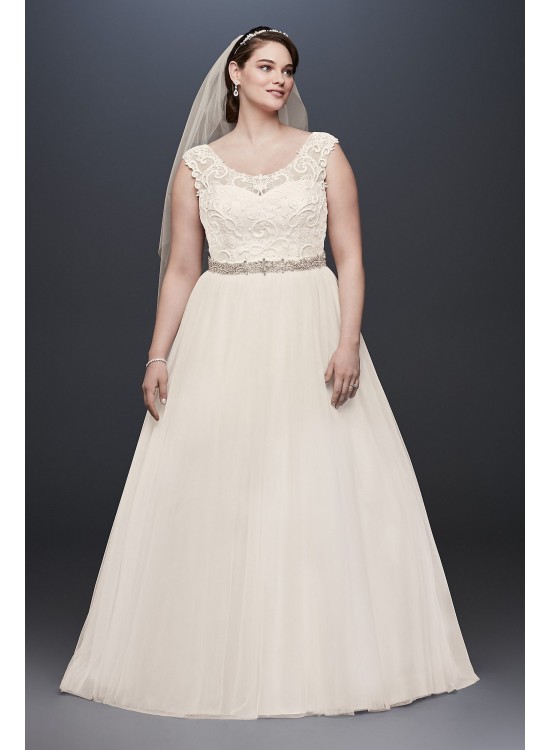 Tulle Plus Size Wedding Dress with Lace Cap Sleeve  Collection 9WG3741