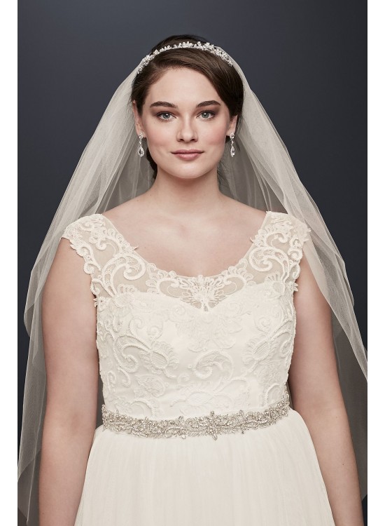 Tulle Plus Size Wedding Dress with Lace Cap Sleeve  Collection 9WG3741