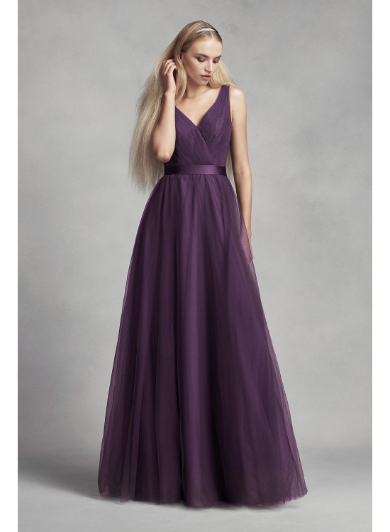 Tulle Surplice Bridesmaid Dress with Lace Back  VW360322