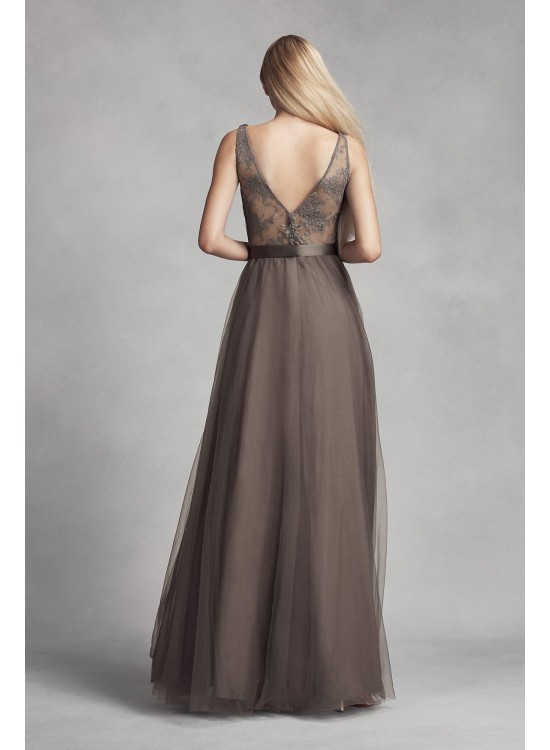 Tulle Surplice Bridesmaid Dress with Lace Back  VW360322