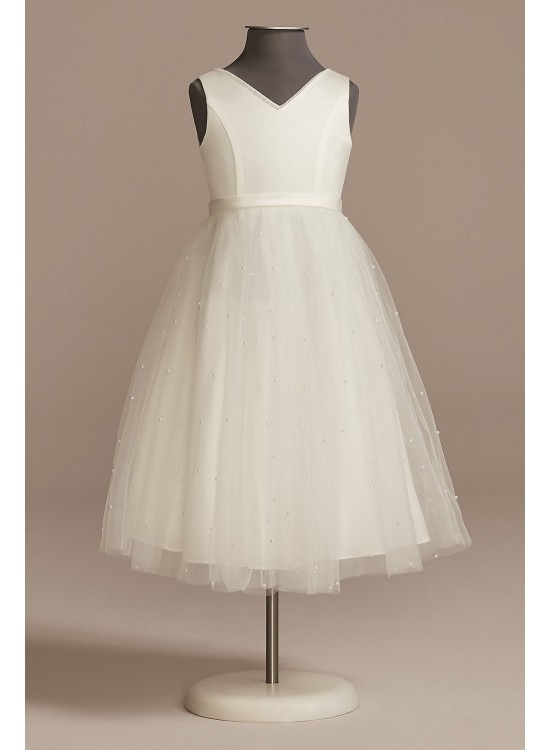 V-Back Tulle Flower Girl Dress with Pearls and Bow DB Studio WG1425