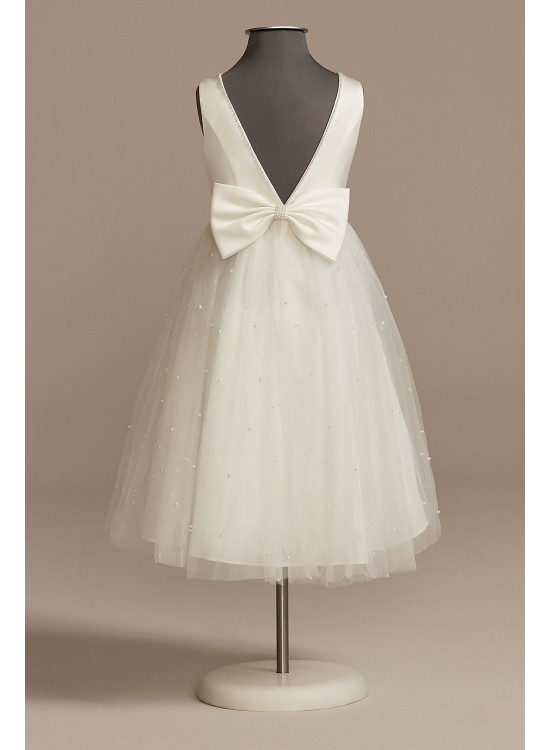 V-Back Tulle Flower Girl Dress with Pearls and Bow DB Studio WG1425