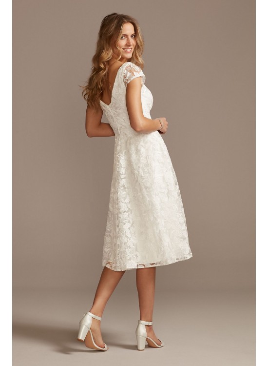 V-Neck Embroidered Lace Cap Sleeve A-Line Dress DB Studio SDWG0804