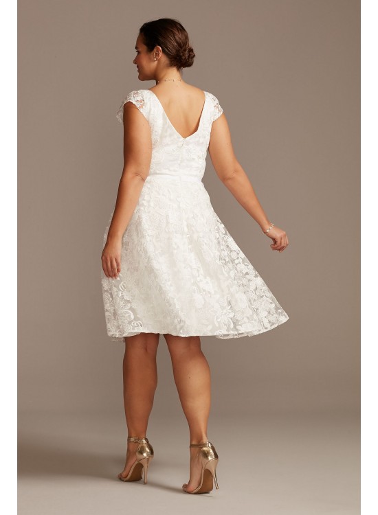 V-Neck Embroidered Lace Cap Sleeve Plus Size Dress DB Studio 9SDWG0804