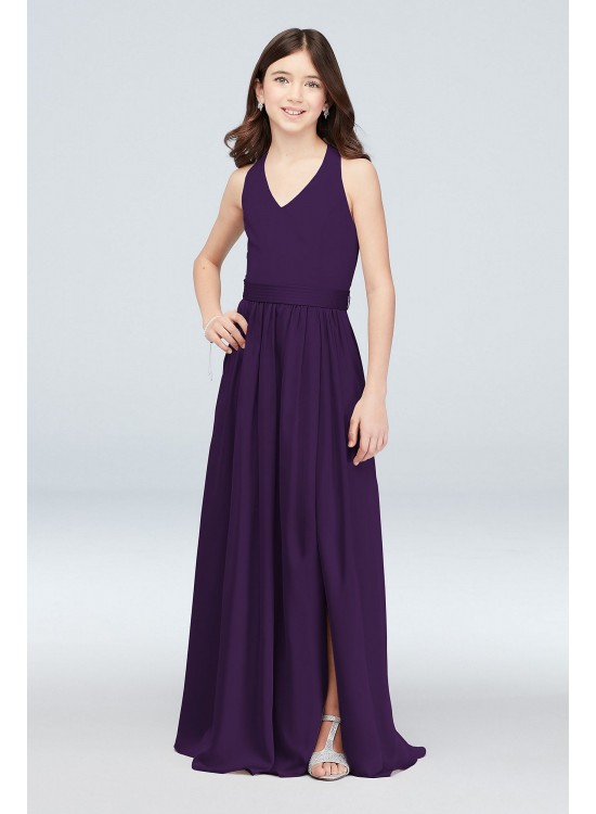 V-Neck Halter Junior Bridesmaid Dress with Sash  JBVW0214