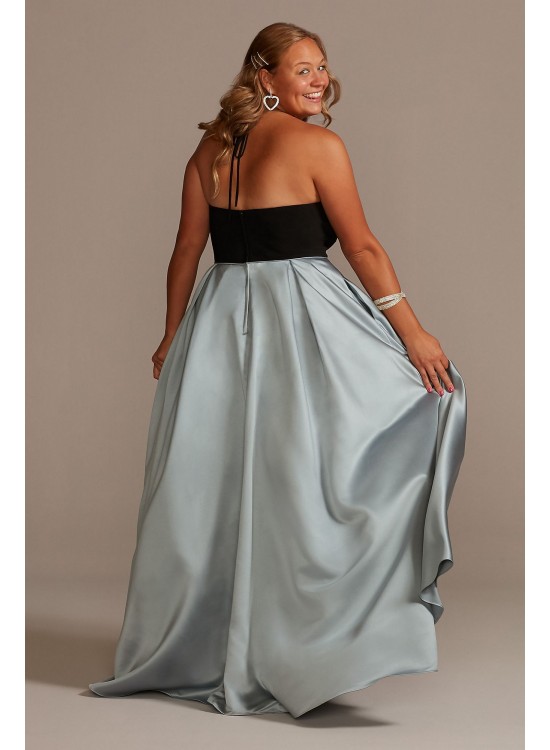 V-Neck Halter Satin Plus Ball Gown with Pockets  WBM2405V1W