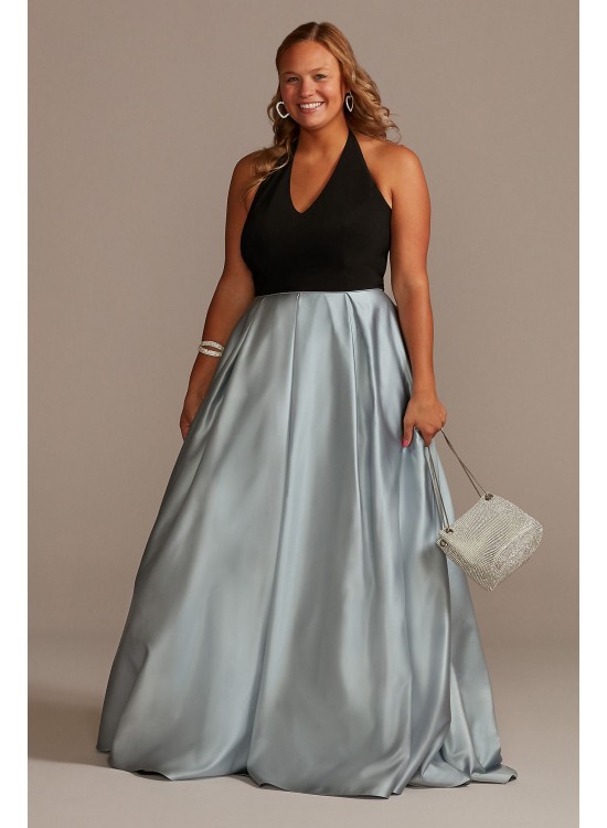 V-Neck Halter Satin Plus Ball Gown with Pockets  WBM2405V1W