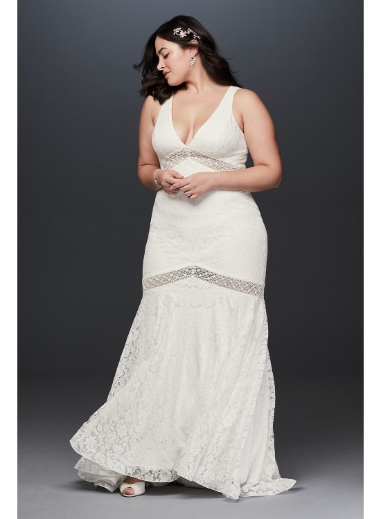 V-Neck Lace Illusion Plus Size Wedding Dress Galina 9WG3950