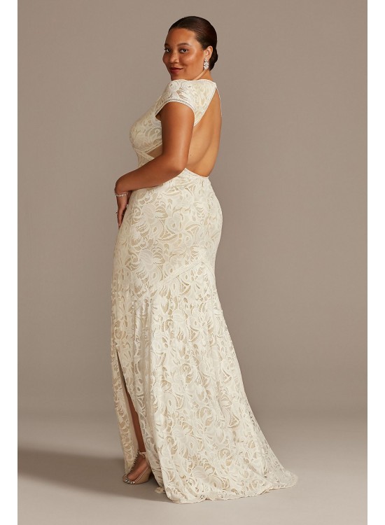 V-Neck Lace Open Back Plus Size Wedding Dress Melissa Sweet 8MS251215