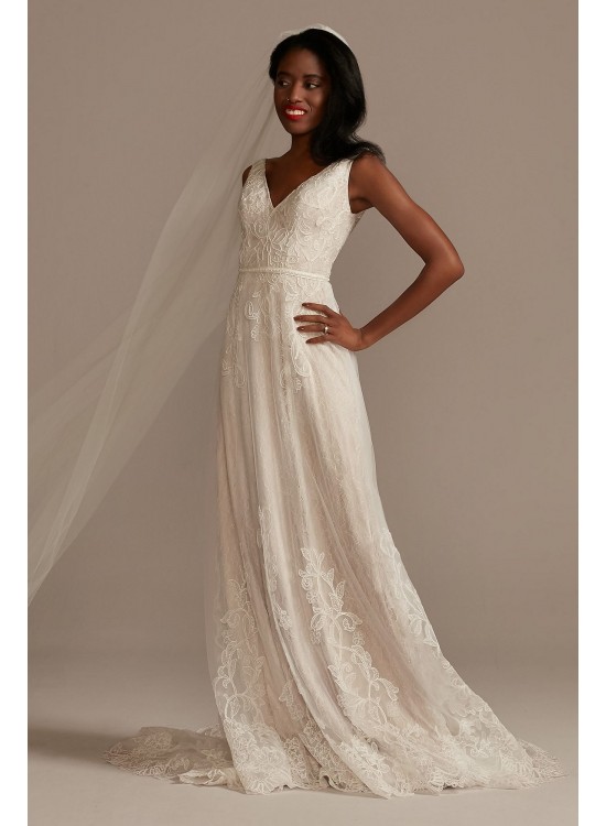 V-Neck Lace Tall Wedding Dress with Scallop Hem Melissa Sweet 4XLMS251250