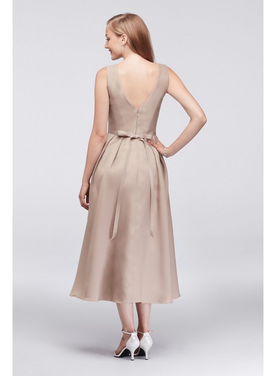 V-Neck Mikado Tea-Length Bridesmaid Dress  OC290027