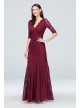 V-Neck Ruched Lace Mermaid Gown with 3/4 Sleeves Nightway 21719