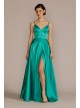 V-Neck Satin A-Line Gown with Corset Bodice Jules and Cleo D24NY22012