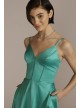 V-Neck Satin A-Line Gown with Corset Bodice Jules and Cleo D24NY22012