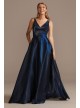 V-Neck Satin Ball Gown with Crystal Strap Details  WBM2396