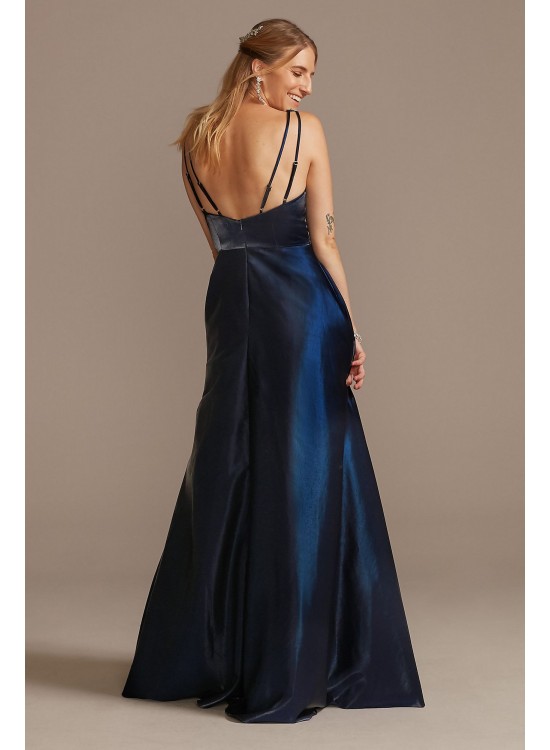 V-Neck Satin Ball Gown with Crystal Strap Details  WBM2396