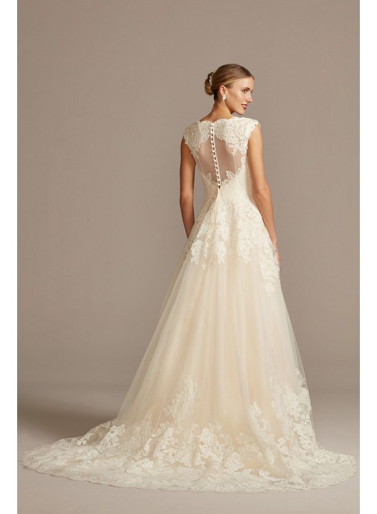 V-Neck Scalloped Lace and Tulle Wedding Dress  Collection 4XLWG3850