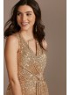 V-Neck Sequin Sheath Gown with Knot Detail WBM2545